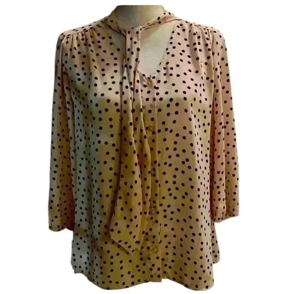 Heart Soul ladies blouse Large. Pink with black polka dots. Neck tie. - Picture 1 of 9